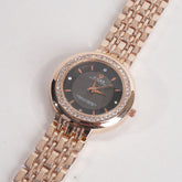 Women Chain Wrist Watch Rosegold With Black Dial R